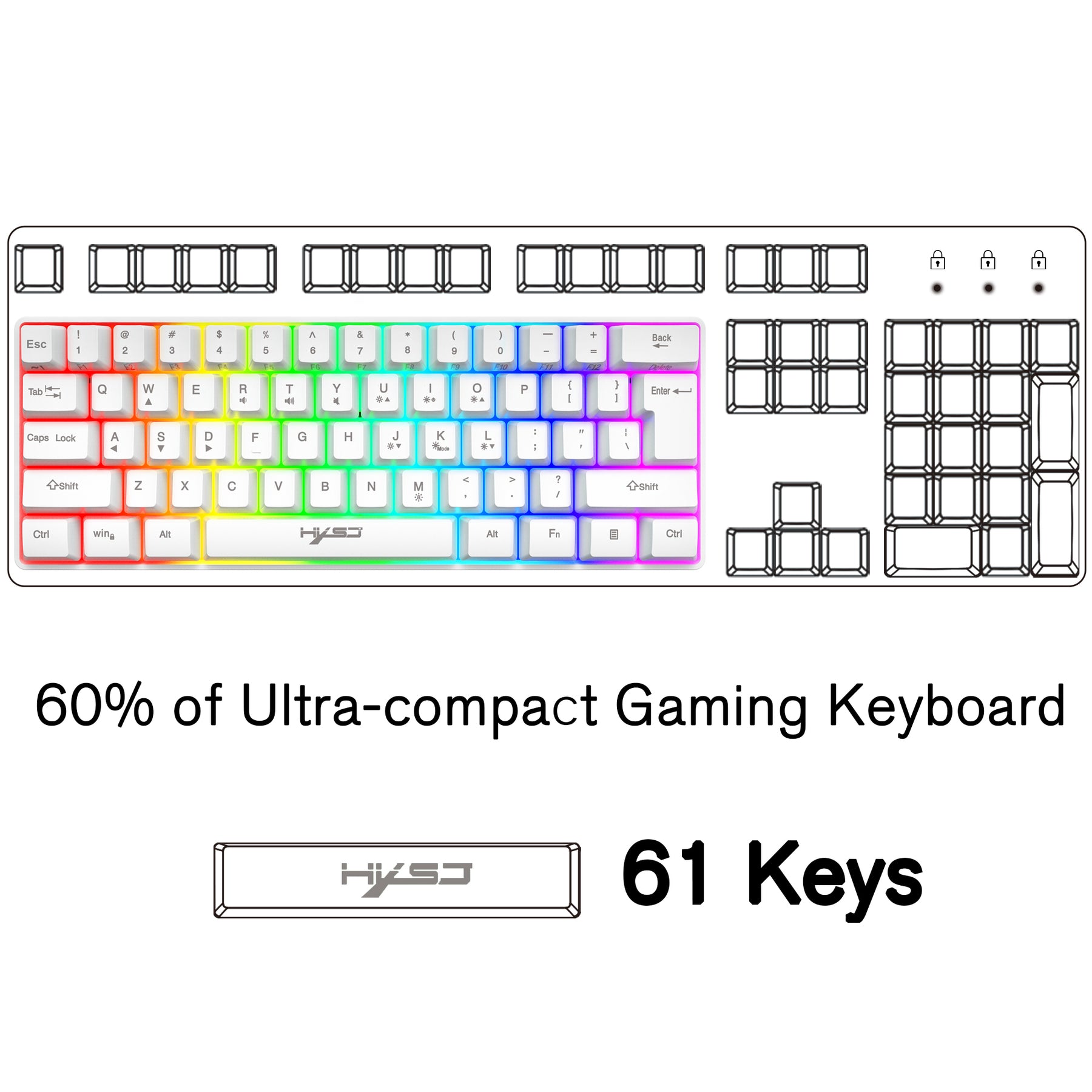 HXSJ V700 60% Gaming Keyboard, 61 Keys Portable Mini Compact Keyboard, 11 RGB Illuminated LED Backlit Waterproof Keyboard