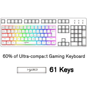 HXSJ V700 60% Gaming Keyboard, 61 Keys Portable Mini Compact Keyboard, 11 RGB Illuminated LED Backlit Waterproof Keyboard