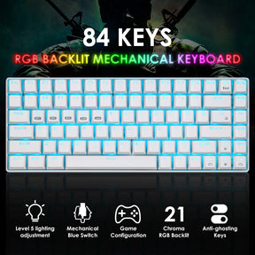 XINMENG XM84 84 Keys 3 Modes Mechanical Keyboard, Bluetooth 5.0/Wireless 2.4G/Wired, Rechargeable 3000mAh Battery, 20 LED Backlit Mode