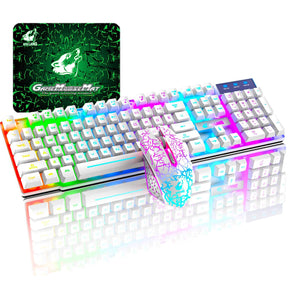 ZIYOU LANG T3 Wireless Rainbow Backlit 2.4G Rechargeable Mechanical Feel Gaming Keyboard+2400DPI 6 Buttons LED Gaming Mouse+Mouse Pad