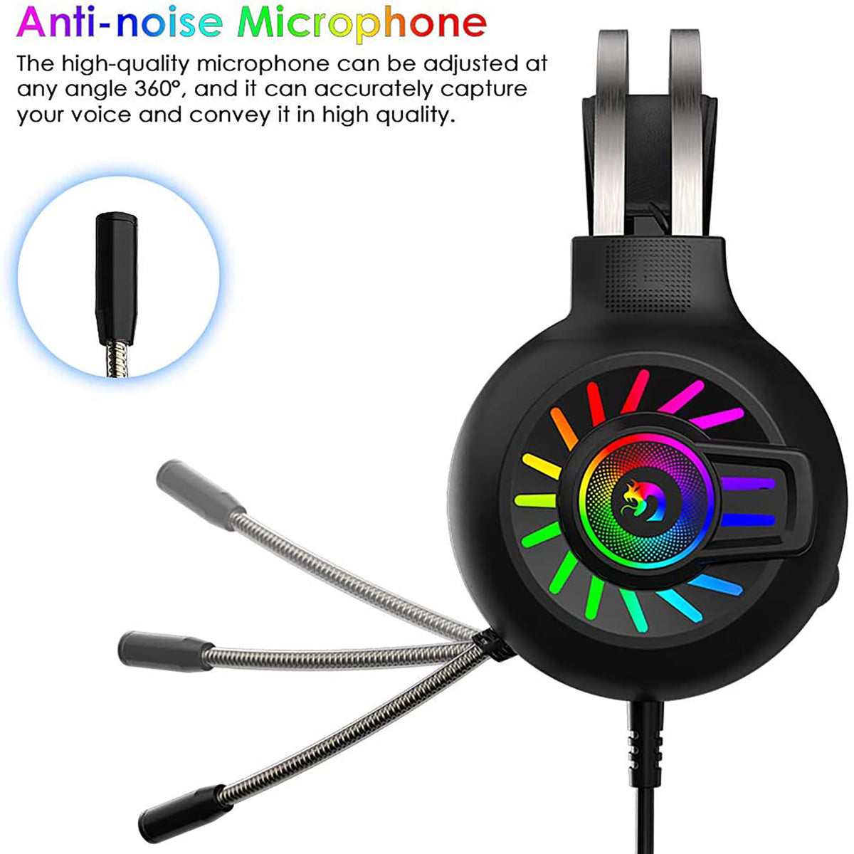 MAMBASNAKE M10 Over-Head Gaming Headphone, 3.5mm Stereo Wired, RGB Rainbow Backlit, Stereo Surround Sound,Noise Canceling Microphone