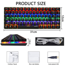 AJAZZ AK33 Gaming Mechanical Keyboard Type-C Computer Keyboard with Rainbow LED Backlit 82keys Anti-ghosting, Blue Switch