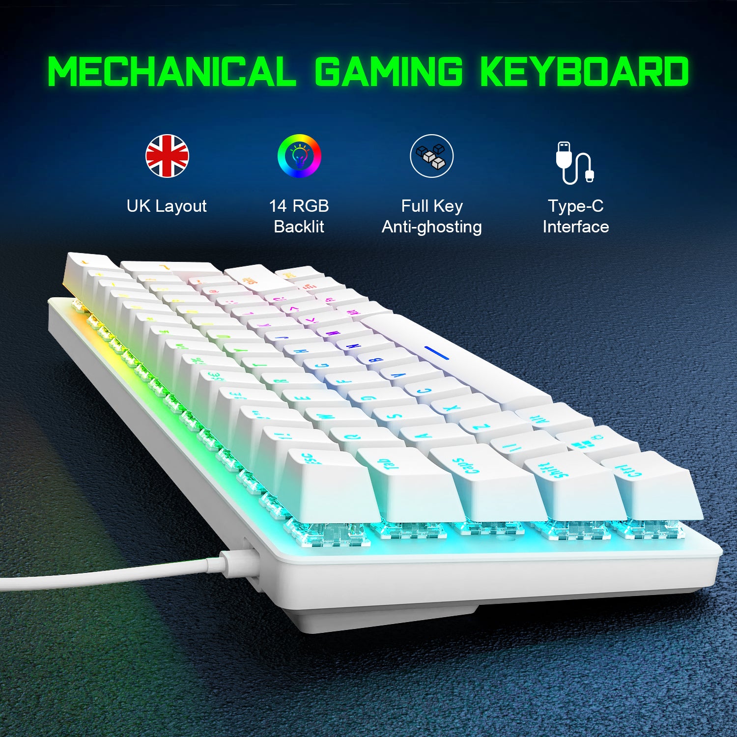 MAGIC-REFINER MK22 Compact 60% Mechanical Gaming Keyboard with all key Anti-ghosting , 61 Key Rainbow RGB Backlit Metal Plate Type-C