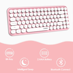 AJAZZ 308i Retro Wireless Keyboard, Cute Round Compact 84 Keys Silent Bluetooth Keyboard, Typewriter Design for iPad, PC, Laptop