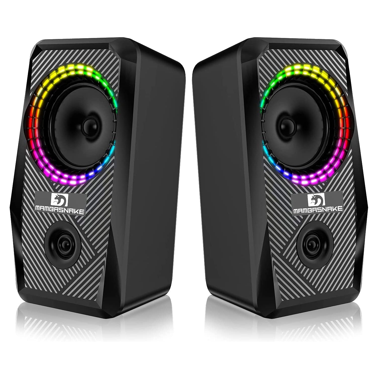 MAMBASNKAE CS-326Wired RGB Computer Speakers,2.0 Channel PC Stereo Speaker with 6 Colorful LED Modes