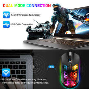 ZIYOU LANG X2 Wireless/ Wired Gaming Mouse,16 RGB Backlit Ultralight Honeycomb Shell with Programmable Driver,Rechargeable 800mA,12000 DPI