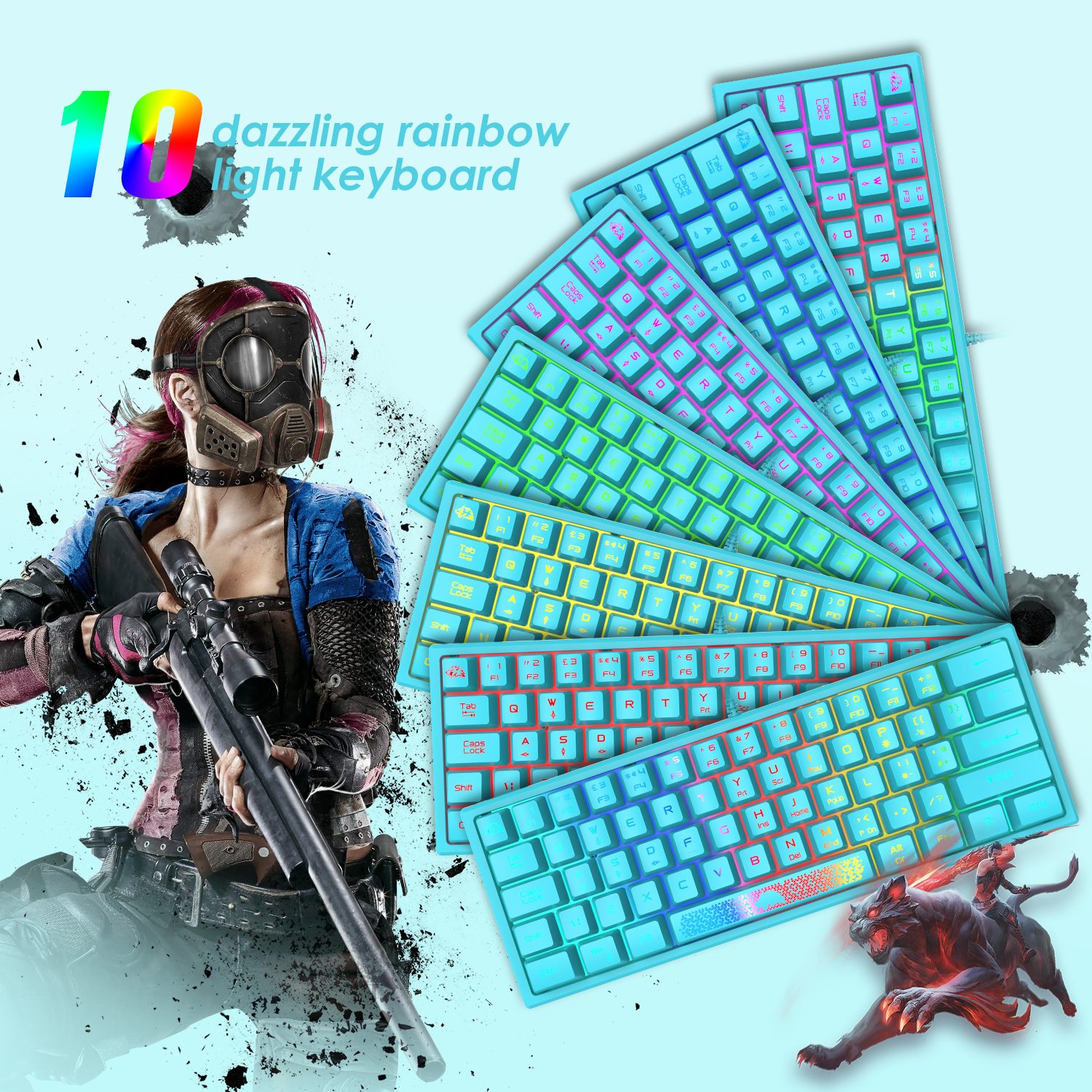 ZIYOU LANG K61 - 60 Percent Compact Gaming Keyboard UK Layout Ultralight LED Backlit Mechanical Feel PS4 Laptop PC Accessories