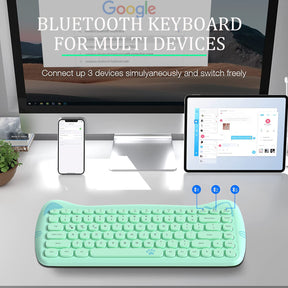 AJAZZ 3060i Wireless Cute Computer Keyboard Lovely Cat Silent Office Bluetooth Keyboard Retro Round Matte Texture Keycap for iPad Laptop