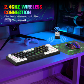 ZIYOU LANG T61 60% Ultra Compact Wireless Gaming Keyboard and Mouse Set with Mousepad 2400 DPI Rainbow Backlit 3800 mAh Rechargeable