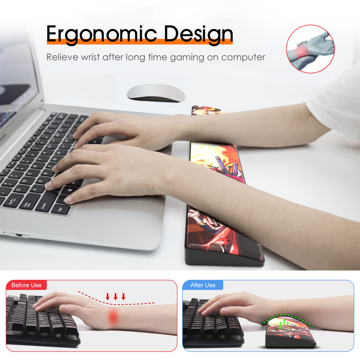 AJAZZ Wrist Rest for Full size Gaming Office Mechanical Wireless Bluetooth PC Keyboard Memory Foam Ergonomic Soft Faux Leather