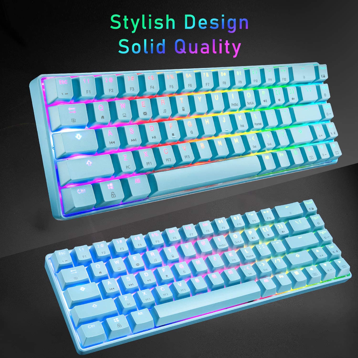 MAGIC-REFINER MK14 60% Mechanical Gaming Keyboard Type C Wired 68 Keys LED illuminated 18 Chroma RGB Lighting Clicky Switches Anti-ghosting