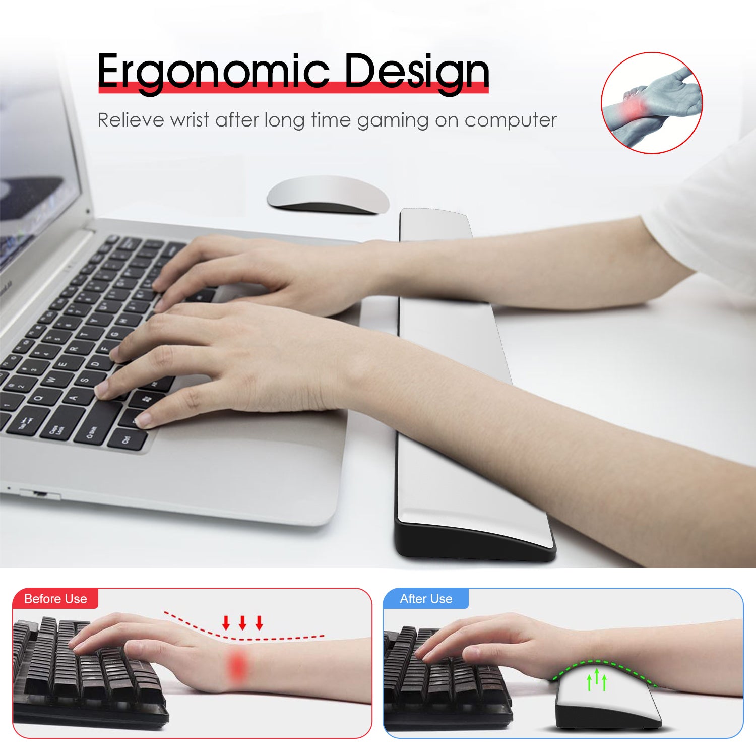 AJAZZ Wrist Rest for 65% Compact Gaming Office Mechanical Wireless Bluetooth PC Keyboard Memory Foam Ergonomic Soft Faux Leather