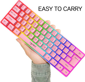 HXSJ V700 60% Gaming Keyboard, 61 Keys Portable Mini Compact Keyboard, 11 RGB Illuminated LED Backlit Waterproof Keyboard