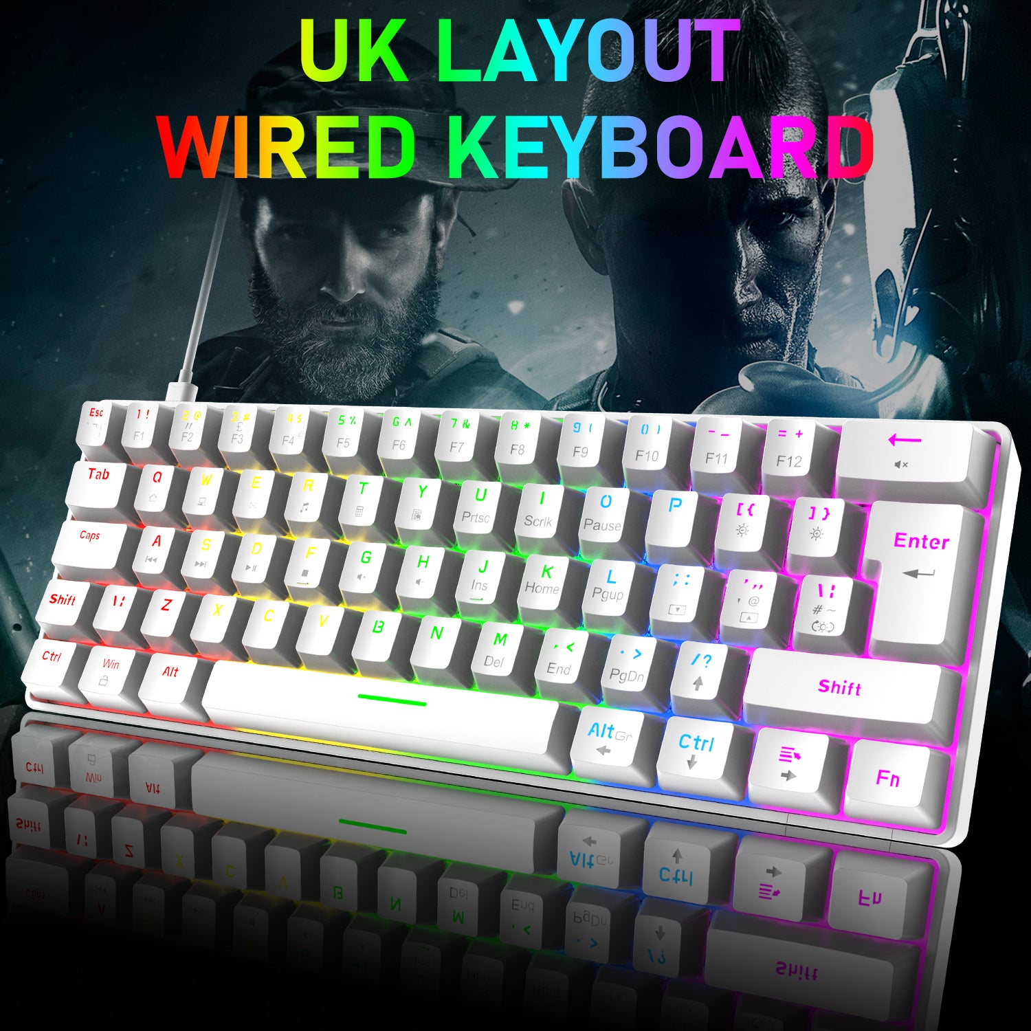 ZIYOU LANG T60 Mini 60% Percent Gaming Mechanical Keyboard UK Layout 19 Rainbow Light Up Compact Keyboard USB-C Cable for PC MAC