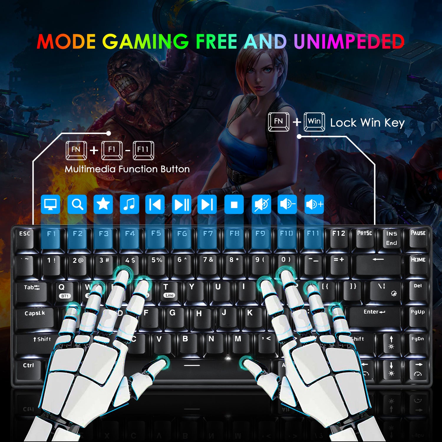 XINMENG XM84 84 Keys 3 Modes Mechanical Keyboard, Bluetooth 5.0/Wireless 2.4G/Wired, Rechargeable 3000mAh Battery, 20 LED Backlit Mode