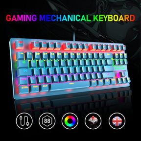 FELiCON K2 Wired 80% Percent Mechanical Gaming Keyboard UK Layout Rainbow Light Up Keyboard Compact 88 Keys Ergonomic for PC Mac