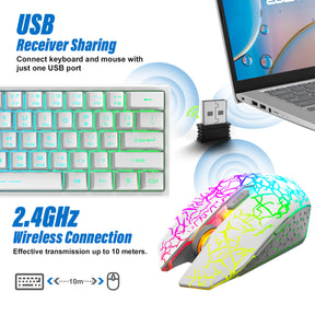 ZIYOU LANG T61 60% Ultra Compact Wireless Gaming Keyboard and Mouse Set with Mousepad 2400 DPI Rainbow Backlit 3800 mAh Rechargeable