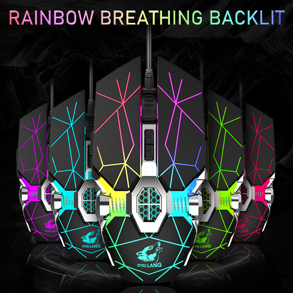 ZIYOU LANG V8 Wired Gaming Mouse, 4000 DPI Ergonomic PC Gaming Mice with Rainbow Breathing Backlit and 7 Programmable Buttons