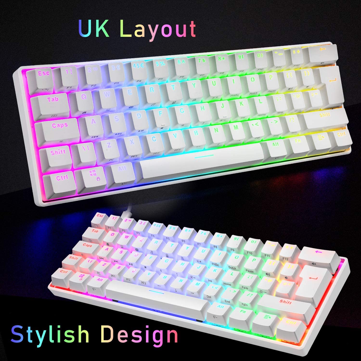 MAGIC-REFINER MK21 60% True Mechanical Gaming Keyboard UK Layout Type C Wired 62 Keys 14 Chroma RGB Backlight Keyboard Full Anti-ghosting