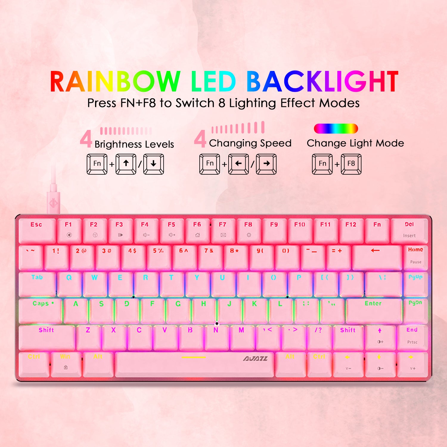 AJAZZ AK33 Gaming Mechanical Keyboard Type-C Computer Keyboard with Rainbow LED Backlit 82keys Anti-ghosting, Blue Switch