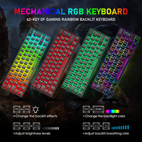 ZIYOU LANG T60RGB Mechanical Gaming Keyboard, 60% Compact 62 Key USB C Wired RGB Backlit LED Backlight Ergonomic Gaming Keyboard