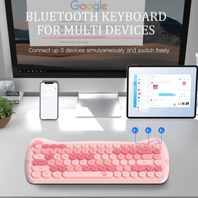 AJAZZ 3060i Wireless Cute Computer Keyboard Lovely Cat Silent Office Bluetooth Keyboard Retro Round Matte Texture Keycap for iPad Laptop