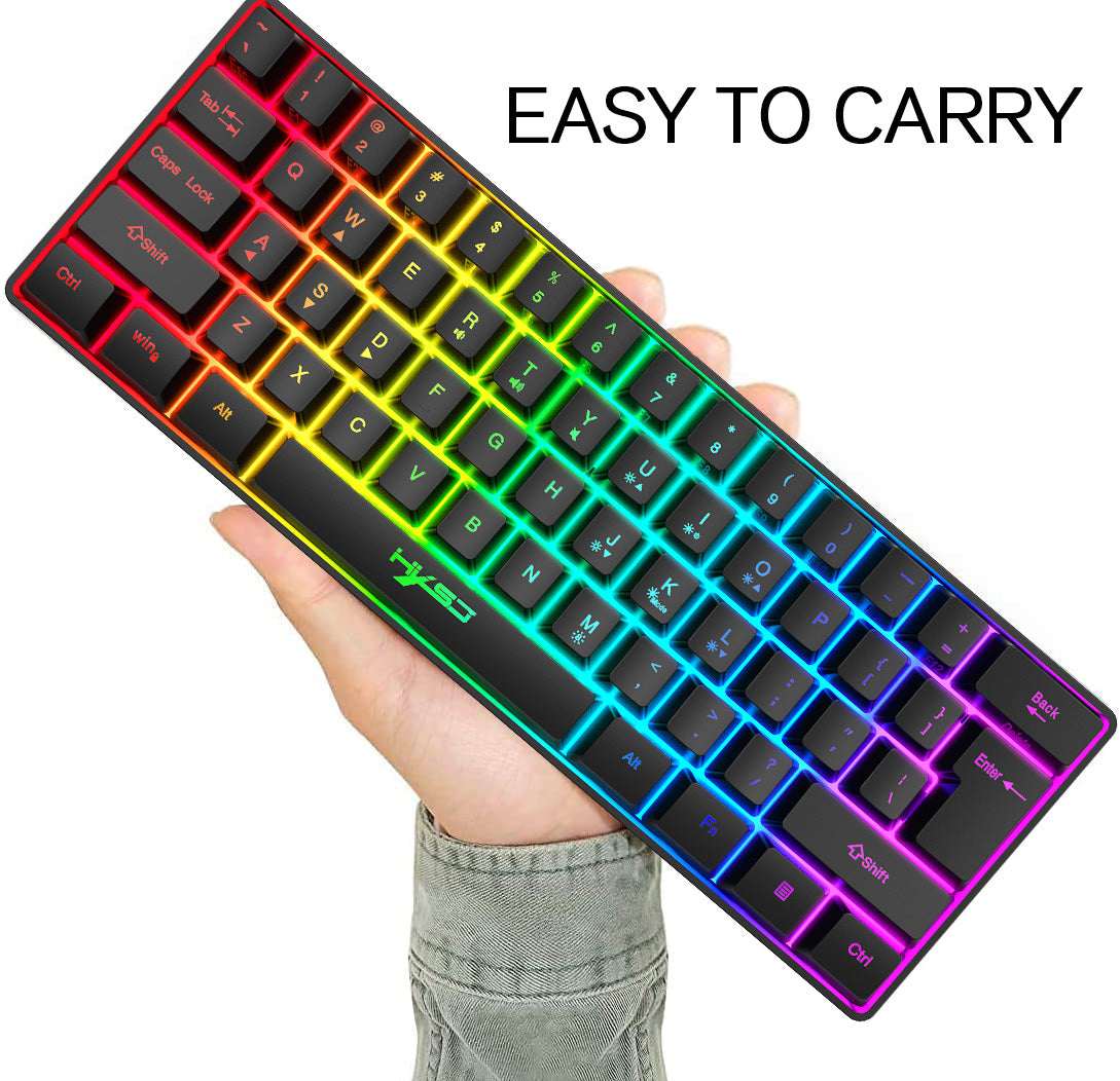 HXSJ V700 60% Gaming Keyboard, 61 Keys Portable Mini Compact Keyboard, 11 RGB Illuminated LED Backlit Waterproof Keyboard