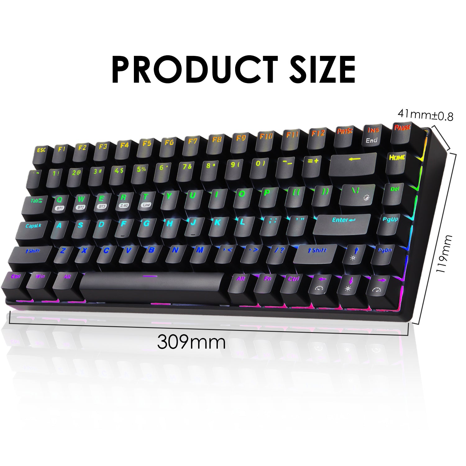 XINMENG XM84 84 Keys 3 Modes Mechanical Keyboard, Bluetooth 5.0/Wireless 2.4G/Wired, Rechargeable 3000mAh Battery, 20 LED Backlit Mode