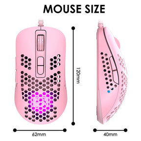 MAMBASNAKE 383 Lightweight Wired Mouse, USB Optical Computer Mice with RGB Backlit, 4 Adjustable DPI Up to 2400, Honeycomb Shell