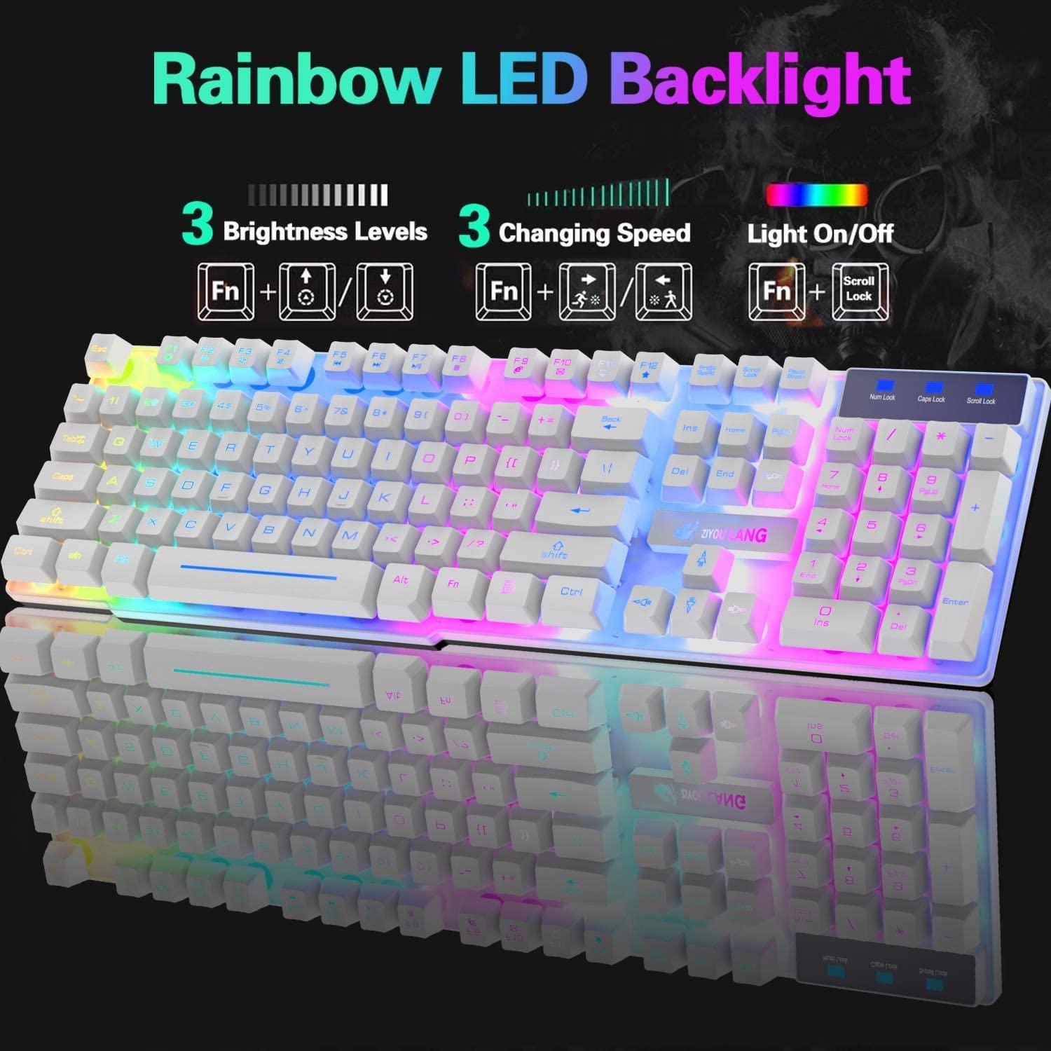 ZIYOU LANG T3 Wireless Rainbow Backlit 2.4G Rechargeable Mechanical Feel Gaming Keyboard+2400DPI 6 Buttons LED Gaming Mouse+Mouse Pad