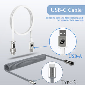 MAMBASNAKE Coiled Gaming Keyboard Cable, Pro Custom USB-C Cable for Mechanical Keyboard, TPU Spring Type-C Cable with Metal Aviation Connector