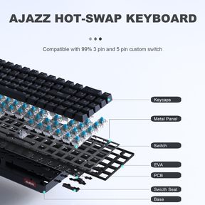 AJAZZ AK692 - Hot-Swappable Numeric Keyboard Mechanical Wireless Bluetooth5.0 Type C Wired Mode 4000 mAh Rechargable Light up