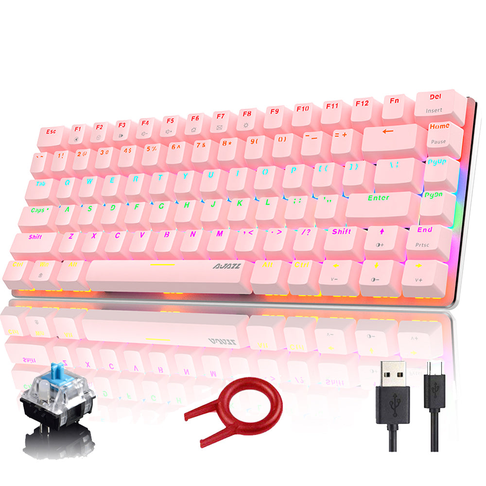 AJAZZ AK33 Gaming Mechanical Keyboard Type-C Computer Keyboard with Rainbow LED Backlit 82keys Anti-ghosting, Blue Switch