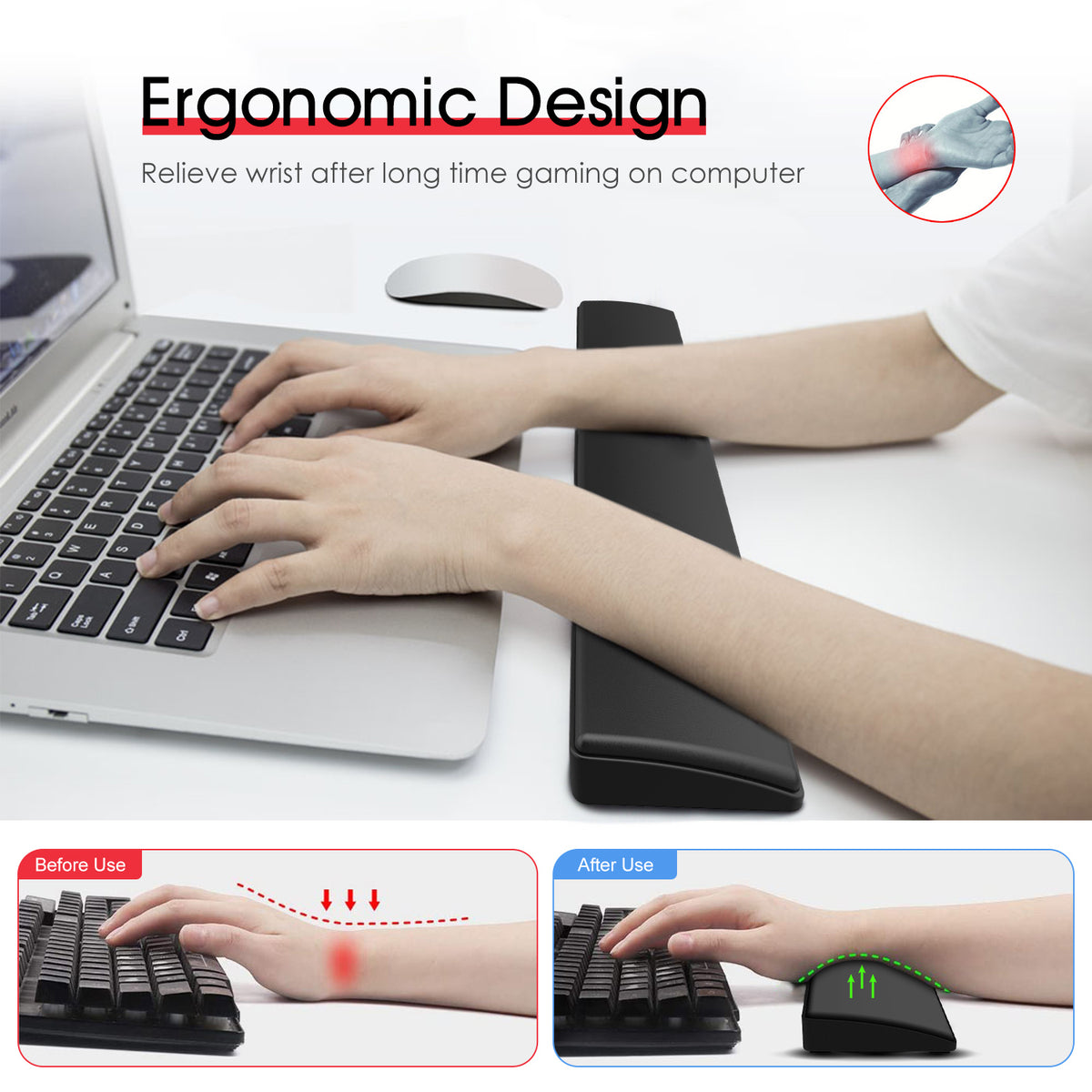 AJAZZ Wrist Rest for 65% Compact Gaming Office Mechanical Wireless Bluetooth PC Keyboard Memory Foam Ergonomic Soft Faux Leather