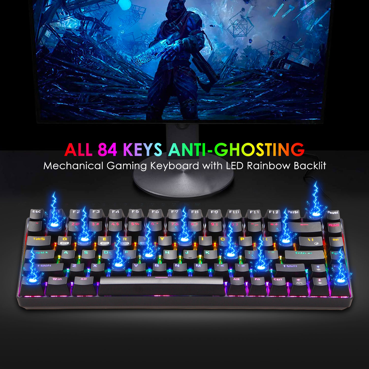 XINMENG XM84 84 Keys 3 Modes Mechanical Keyboard, Bluetooth 5.0/Wireless 2.4G/Wired, Rechargeable 3000mAh Battery, 20 LED Backlit Mode