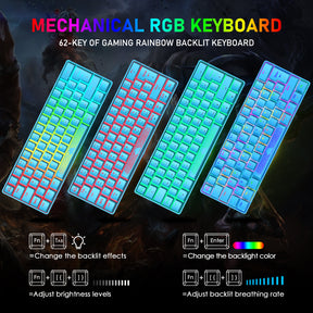 ZIYOU LANG T60RGB Mechanical Gaming Keyboard, 60% Compact 62 Key USB C Wired RGB Backlit LED Backlight Ergonomic Gaming Keyboard