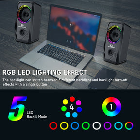 MAMBASNAKE CS-326 Wired RGB Gaming Speaker for PC 2.0 USB Powered Stereo Volume Contro, 6 LED Backlit Modes, USB Powered 3.5mm Aux Portable