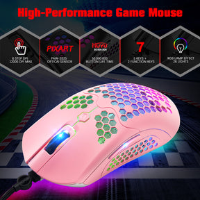 MAMBASNAKE M5 Wired Lightweight Gaming Mouse,26 RGB Backlit Mice with 7 Buttons Programmable Driver,PAW3325 12000DPI Mice, Honeycomb Shell