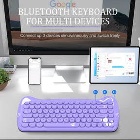 AJAZZ 3060i Wireless Cute Computer Keyboard Lovely Cat Silent Office Bluetooth Keyboard Retro Round Matte Texture Keycap for iPad Laptop