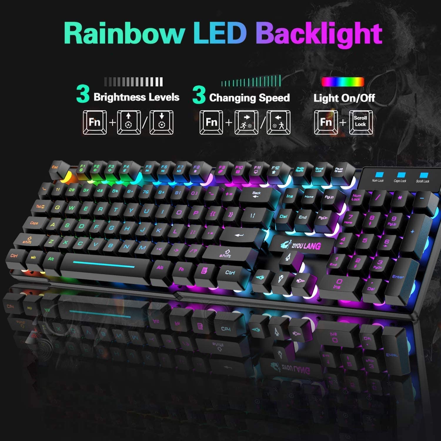 ZIYOU LANG T3 Wireless Rainbow Backlit 2.4G Rechargeable Mechanical Feel Gaming Keyboard+2400DPI 6 Buttons LED Gaming Mouse+Mouse Pad