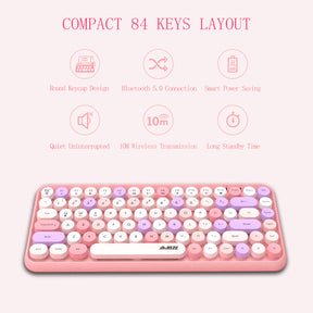 AJAZZ 308i Retro Wireless Keyboard, Cute Round Compact 84 Keys Silent Bluetooth Keyboard, Typewriter Design for iPad, PC, Laptop