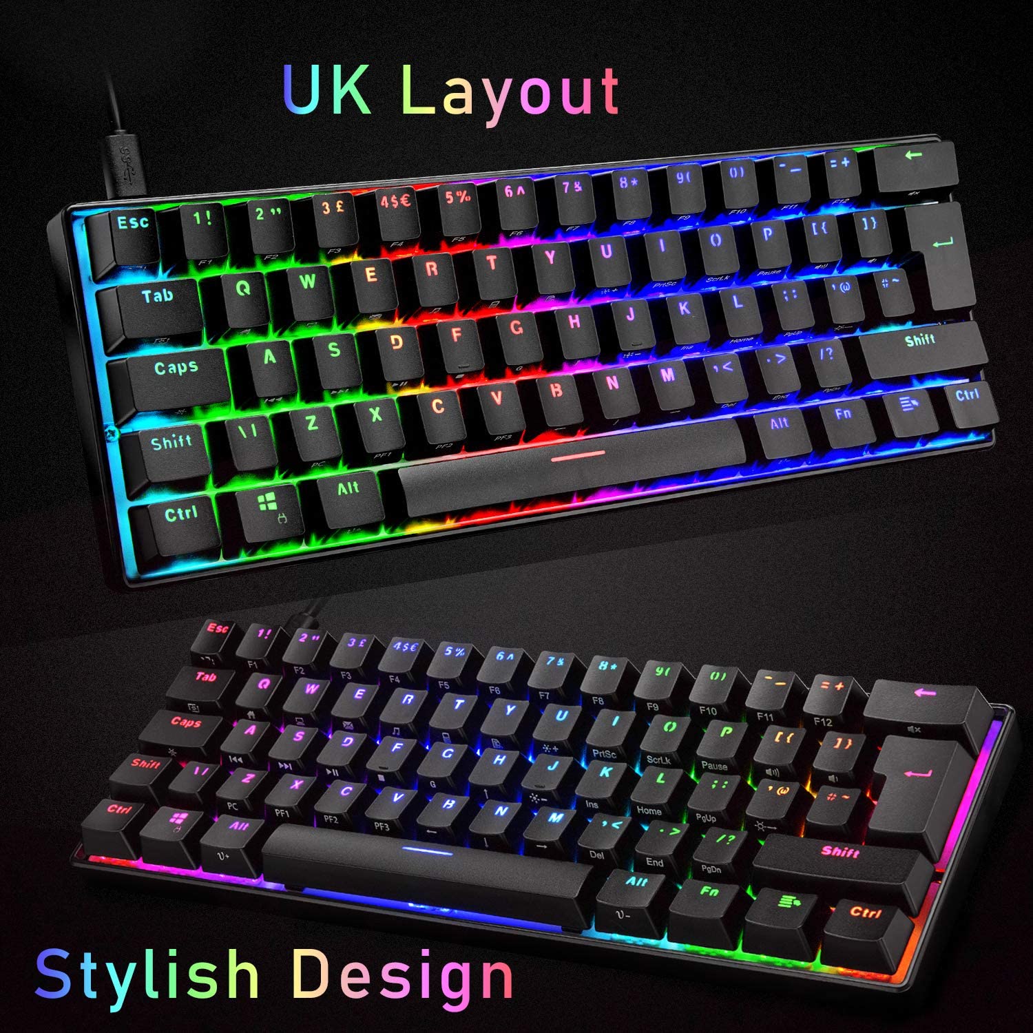 MAGIC-REFINER MK21 60% True Mechanical Gaming Keyboard UK Layout Type C Wired 62 Keys 14 Chroma RGB Backlight Keyboard Full Anti-ghosting