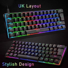 MAGIC-REFINER MK21 60% True Mechanical Gaming Keyboard UK Layout Type C Wired 62 Keys 14 Chroma RGB Backlight Keyboard Full Anti-ghosting