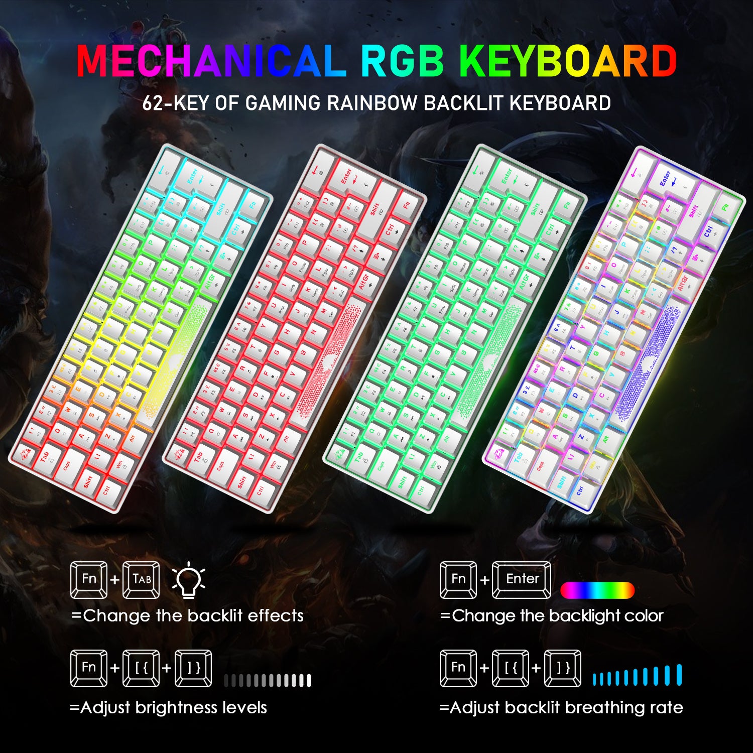 ZIYOU LANG T60RGB Mechanical Gaming Keyboard, 60% Compact 62 Key USB C Wired RGB Backlit LED Backlight Ergonomic Gaming Keyboard