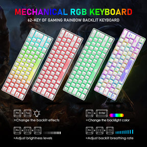 ZIYOU LANG T60RGB Mechanical Gaming Keyboard, 60% Compact 62 Key USB C Wired RGB Backlit LED Backlight Ergonomic Gaming Keyboard