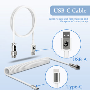 MAMBASNAKE Coiled Gaming Keyboard Cable, Pro Custom USB-C Cable for Mechanical Keyboard, TPU Spring Type-C Cable with Metal Aviation Connector