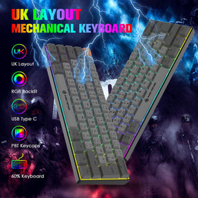 MAGIC-REFINER MK21 UK Layout 60% Mechanical Gaming Keyboard Mini Compact Wired Type C Dye-Sublimation PBT USB Water-resistant 14 Chroma RGB Illuminated