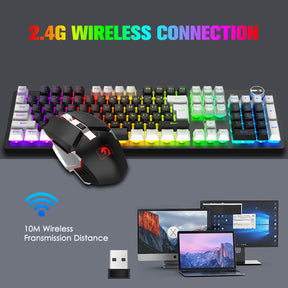 MAMBASNAKE K620 Wireless Gaming Keyboard & Mouse Combo,Mechanical Feel 100% Light Up Keyboard 4800mAh Rechargeable+PC Gaming Mice