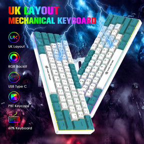 MAGIC-REFINER MK21 UK Layout 60% Mechanical Gaming Keyboard Mini Compact Wired Type C Dye-Sublimation PBT USB Water-resistant 14 Chroma RGB Illuminated