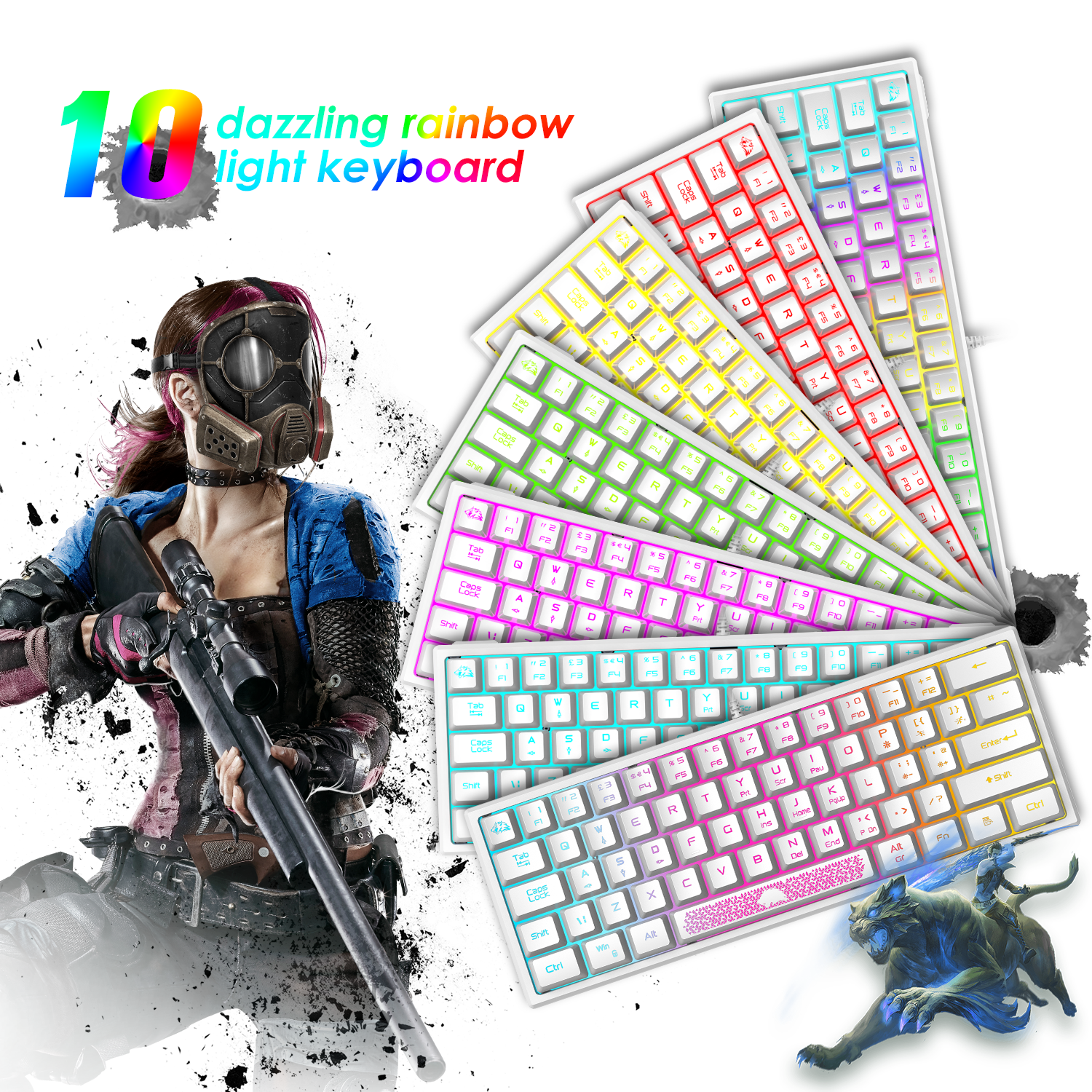 ZIYOU LANG K61 - 60 Percent Compact Gaming Keyboard UK Layout Ultralight LED Backlit Mechanical Feel PS4 Laptop PC Accessories